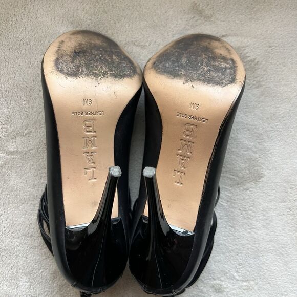 L.A.M.B. By Gwen Stefani Black Leather Stiletto Heel Sandals Women 9 Strappy - Picture 13 of 15